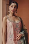 Buy_Ajiesh Oberoi_Rose Gold Tissue, Organza Embroidery, Mirrors, Blush Bloom Kurta Salwar Set _Online_at_Aza_Fashions
