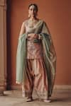 Shop_Ajiesh Oberoi_Rose Gold Tissue, Organza Embroidery, Mirrors, Blush Bloom Kurta Salwar Set _Online_at_Aza_Fashions