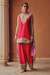 Buy_Ajiesh Oberoi_Pink Silk, Organza Embroidery, Mirrors, Gota Sitara-e-chamak Kurta Salwar Set _at_Aza_Fashions
