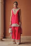 Buy_Ajiesh Oberoi_Pink Silk, Organza Embroidery, Mirrors, Gota Sitara-e-chamak Kurta Salwar Set _Online_at_Aza_Fashions