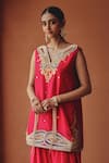 Shop_Ajiesh Oberoi_Pink Silk, Organza Embroidery, Mirrors, Gota Sitara-e-chamak Kurta Salwar Set _Online_at_Aza_Fashions