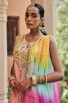 Buy_Ajiesh Oberoi_Peach Organza Embroidery, Mirrors, Tassels, Sunehri Shaam Kurta Salwar Set _Online_at_Aza_Fashions