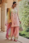 Ajiesh Oberoi_Peach Organza Embroidery, Mirrors, Tassels, Sunehri Shaam Kurta Salwar Set _at_Aza_Fashions