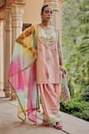 Buy_Ajiesh Oberoi_Peach Organza Embroidery, Mirrors, Tassels, Sunehri Shaam Kurta Salwar Set _at_Aza_Fashions