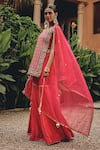Shop_Ajiesh Oberoi_Pink Silk, Organza Mirrors, Embroidery, Sunehri Sargam Kurta Gharara Set _Online_at_Aza_Fashions