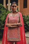 Ajiesh Oberoi_Pink Silk, Organza Mirrors, Embroidery, Sunehri Sargam Kurta Gharara Set _at_Aza_Fashions