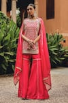 Buy_Ajiesh Oberoi_Pink Silk, Organza Mirrors, Embroidery, Sunehri Sargam Kurta Gharara Set _at_Aza_Fashions