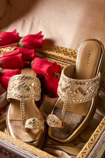 Buy_Anaar_Gold Mirrors, Embroidery, Stones Kohinoor Wedges _at_Aza_Fashions