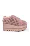 Buy_Anaar_Pink Jhoomar Wedge Embroidered Sneakers _Online_at_Aza_Fashions