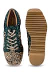 Shop_Anaar_Green Pathaka Wedge Embroidered Sneakers _at_Aza_Fashions