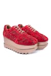 Buy_Anaar_Red Mirchi Lights Wedge Embroidered Sneakers _at_Aza_Fashions
