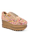 Anaar_Beige Fiesta Walks Wedge Embroidered Sneakers _at_Aza_Fashions