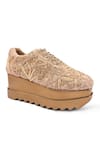Anaar_Gold Sneak-o-gold Wedge Embroidered Sneakers _Online_at_Aza_Fashions