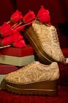 Buy_Anaar_Gold Sneak-o-gold Wedge Embroidered Sneakers _at_Aza_Fashions