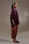 Buy_Aseem Kapoor_Burgundy Crinkle Embroidery Collared Mandala Pattern Shirt And Trouser Set 