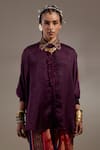 Shop_Aseem Kapoor_Burgundy Crinkle Embroidery Collared Mandala Pattern Shirt And Trouser Set 