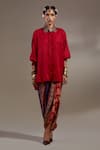 Buy_Aseem Kapoor_Red Crinkle, Silk Embroidery Collared Mandala Pattern Shirt _Online_at_Aza_Fashions