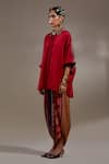 Shop_Aseem Kapoor_Red Crinkle, Silk Embroidery Collared Mandala Pattern Shirt _Online_at_Aza_Fashions