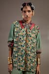 Shop_Aseem Kapoor_Green Crepe Embroidery Collared Atri Straight Shirt _Online_at_Aza_Fashions