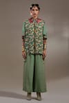 Aseem Kapoor_Green Crepe Embroidery Collared Atri Straight Shirt _at_Aza_Fashions