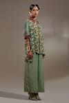 Aseem Kapoor_Green Crepe Embroidery Collared Atri Straight Shirt And Trouser Set _Online_at_Aza_Fashions
