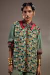 Shop_Aseem Kapoor_Green Crepe Embroidery Collared Atri Straight Shirt And Trouser Set _Online_at_Aza_Fashions