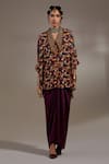 Aseem Kapoor_Burgundy Crinkle, Silk Embroidery V-neck Mandala Pattern Shirt With Skirt _at_Aza_Fashions