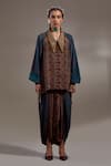 Shop_Aseem Kapoor_Teal Crepe Embroidery, Beads, Sequins V-neck Atri Straight Shirt _Online_at_Aza_Fashions