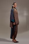 Aseem Kapoor_Teal Crepe Embroidery, Beads, Sequins V-neck Atri Straight Shirt _at_Aza_Fashions