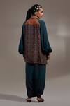 Shop_Aseem Kapoor_Teal Crepe Embroidery, Beads, Sequins V-neck Atri Straight Shirt _at_Aza_Fashions