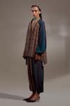 Aseem Kapoor_Teal Crepe Embroidery, Beads, Sequins, Tassels Atri Straight Shirt With Trouser _Online_at_Aza_Fashions