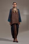 Buy_Aseem Kapoor_Teal Crepe Embroidery, Beads, Sequins, Tassels Atri Straight Shirt With Trouser _at_Aza_Fashions
