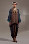 Buy_Aseem Kapoor_Teal Crepe Embroidery, Beads, Sequins, Tassels Atri Straight Shirt With Trouser 