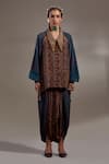 Shop_Aseem Kapoor_Teal Crepe Embroidery, Beads, Sequins, Tassels Atri Straight Shirt With Trouser 