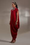 Shop_Aseem Kapoor_Red Crinkle, Silk Embroidery High Neck Rasa Drop Shoulder Dress _Online_at_Aza_Fashions