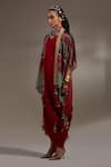 Shop_Aseem Kapoor_Red Crinkle Embroidery, Beads, Tassels Open Veni Pattern Jacket And Skirt Set _Online_at_Aza_Fashions