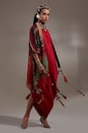 Aseem Kapoor_Red Crinkle Embroidery, Beads, Tassels Open Veni Pattern Jacket And Skirt Set _at_Aza_Fashions