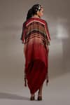 Shop_Aseem Kapoor_Red Crinkle Embroidery, Beads, Tassels Open Veni Pattern Jacket And Skirt Set _at_Aza_Fashions