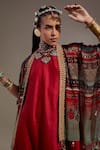 Shop_Aseem Kapoor_Red Crinkle Embroidery, Beads, Tassels Open Veni Pattern Jacket And Skirt Set 