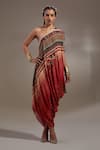 Buy_Aseem Kapoor_Red Crepe Embroidery, Sequins One Shoulder Rasa Drop Dress _at_Aza_Fashions