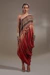 Aseem Kapoor_Red Crepe Embroidery, Sequins One Shoulder Rasa Drop Dress _Online_at_Aza_Fashions