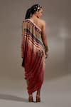 Shop_Aseem Kapoor_Red Crepe Embroidery, Sequins One Shoulder Rasa Drop Dress _at_Aza_Fashions