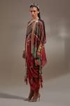 Shop_Aseem Kapoor_Red Crepe Tassels V-neck Veni Tribal Pattern Jacket And Dress Set _Online_at_Aza_Fashions