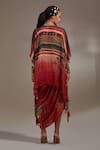 Shop_Aseem Kapoor_Red Crepe Tassels V-neck Veni Tribal Pattern Jacket And Dress Set _at_Aza_Fashions