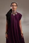 Shop_Aseem Kapoor_Purple Crinkle, Silk Embroidery High Neck Jamuni Rasa Drop Shoulder Dress _Online_at_Aza_Fashions
