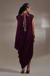 Shop_Aseem Kapoor_Purple Crinkle, Silk Embroidery High Neck Jamuni Rasa Drop Shoulder Dress _at_Aza_Fashions