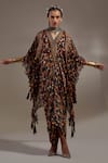 Shop_Aseem Kapoor_Black Crepe Embroidery, Beads, Tassels Veni Tribal Pattern Jacket And Dress Set _Online_at_Aza_Fashions