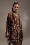 Aseem Kapoor_Black Crepe Embroidery, Beads, Tassels Veni Tribal Pattern Jacket And Dress Set _at_Aza_Fashions