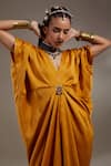 Aseem Kapoor_Yellow Crinkle Tassels, Embroidery V-neck Zia Trapeze Dress _Online_at_Aza_Fashions