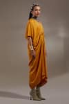 Buy_Aseem Kapoor_Yellow Crinkle Tassels, Embroidery V-neck Zia Trapeze Dress _Online_at_Aza_Fashions